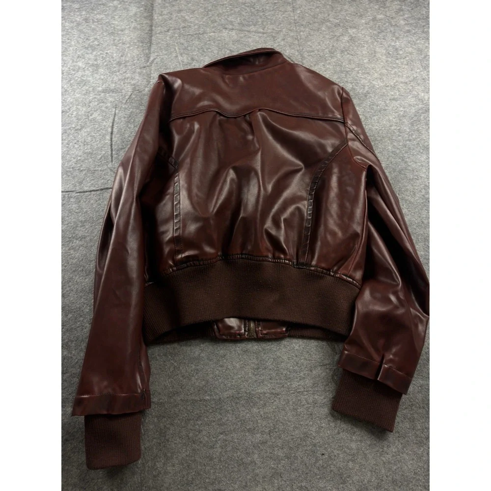 VTG Beverly Hills Polo Club Women L SEE Faux Leather Bomber Jacket 90s Biker Y2K - Picture 9 of 10